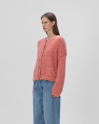 Ella Silla 100 Prozent Kaschmir Strickjacke mit Knöpfen und Pailletten Damen, hellrot, Rundhals, weich, elegant 