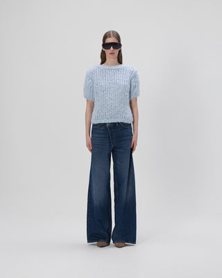 Ella Silla 100 Prozent Kaschmir T-Shirt Pullover Damen, blau, Rundhals, weich, elegant 