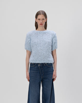 Ella Silla 100 Prozent Kaschmir T-Shirt Pullover Damen, blau, Rundhals, weich, elegant 