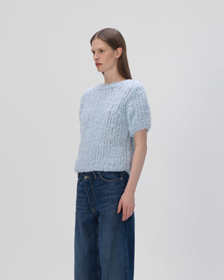 Ella Silla 100 Prozent Kaschmir T-Shirt Pullover Damen, blau, Rundhals, weich, elegant 