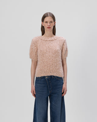 Ella Silla 100 Prozent Kaschmir T-Shirt Pullover Damen, light orange, Rundhals, weich, elegant 