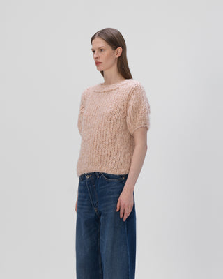 Ella Silla 100 Prozent Kaschmir T-Shirt Pullover Damen, light orange, Rundhals, weich, elegant 