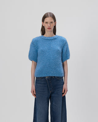 Ella Silla 100 Prozent Kaschmir T-Shirt Pullover Damen, blau, Rundhals, weich, elegant 