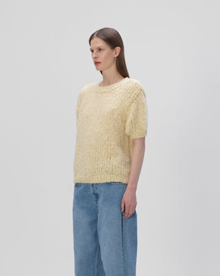 Ella Silla 100 Prozent Kaschmir T-Shirt Pullover Damen, gelb, Rundhals, weich, elegant 