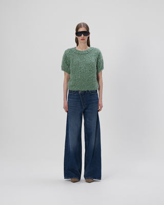 Ella Silla 100 Prozent Kaschmir T-Shirt Pullover Damen, grün, Rundhals, weich, elegant 