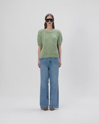 Ella Silla 100 Prozent Kaschmir T-Shirt Pullover Damen, hellgrün, Rundhals, weich, elegant 