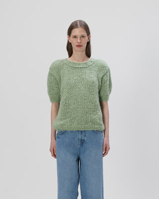 Ella Silla 100 Prozent Kaschmir T-Shirt Pullover Damen, hellgrün, Rundhals, weich, elegant 