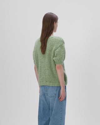 Ella Silla 100 Prozent Kaschmir T-Shirt Pullover Damen, hellgrün, Rundhals, weich, elegant 