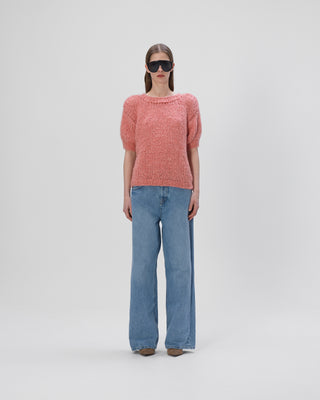 Ella Silla 100 Prozent Kaschmir T-Shirt Pullover Damen, hellrot, Rundhals, weich, elegant 