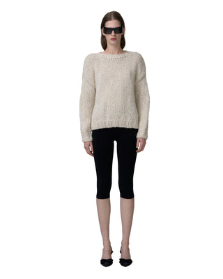 Rundhalspullover mit Pailletten - Ecru