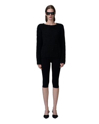 Rundhalspullover mit Pailletten - Black