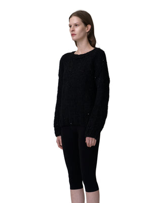 round neck with sequins - black