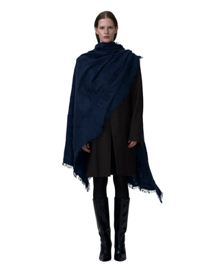 Großes Tuch mit Stickerei - Navy